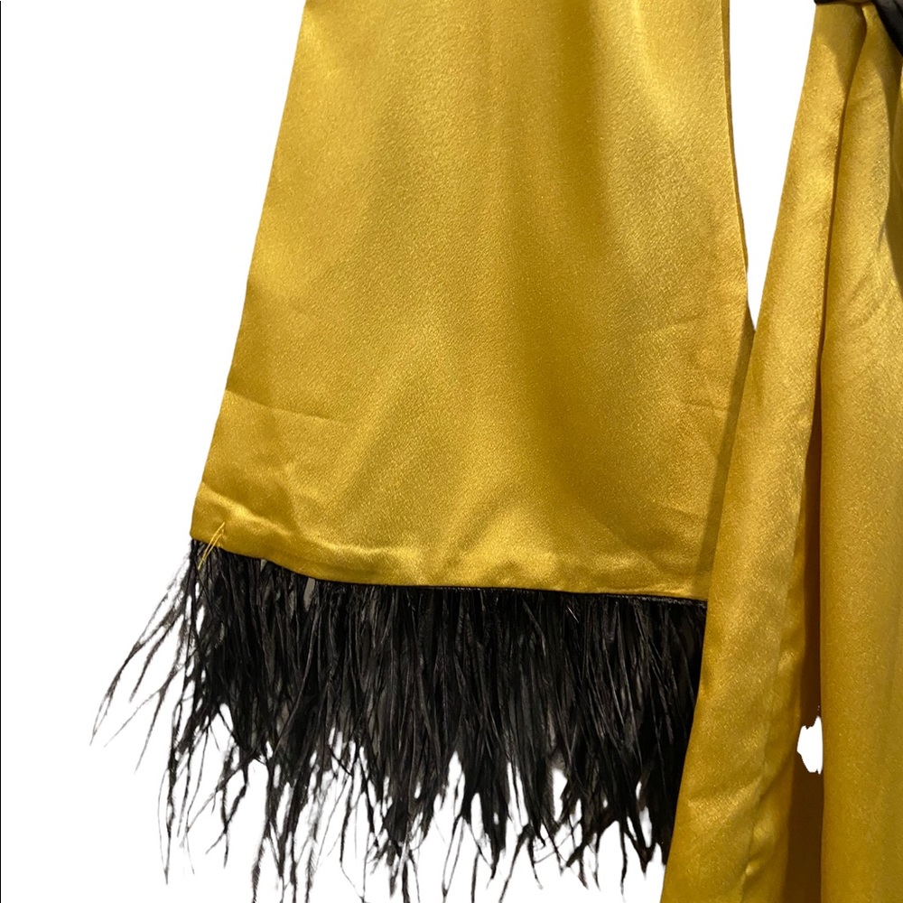 Yellow Satin Feather trimmed dress. Pajama style. New Tags. Sz 2. - Picture 8 of 9